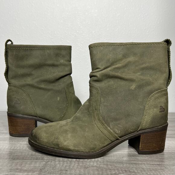 Bull Boxer Sally Green Distressed Leather Ankle Boots Booties Size 10 - Picture 1 of 9